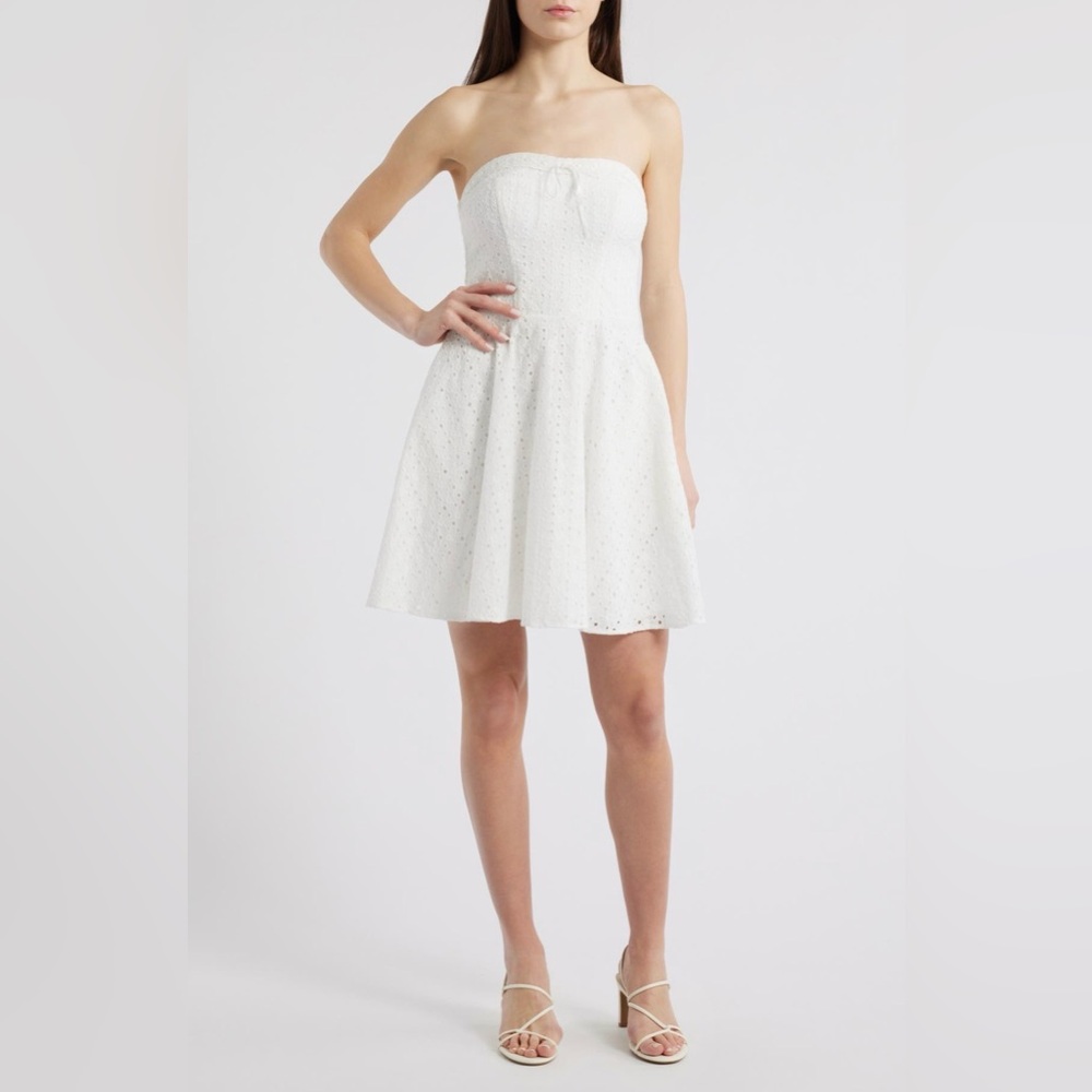 City Studios White Eyelet Strapless Cotton Fit & Flare SunDress